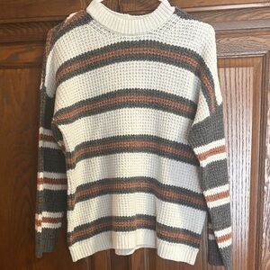 American Eagle Outfitters Striped Sweater - Cream, Gray, and Brown